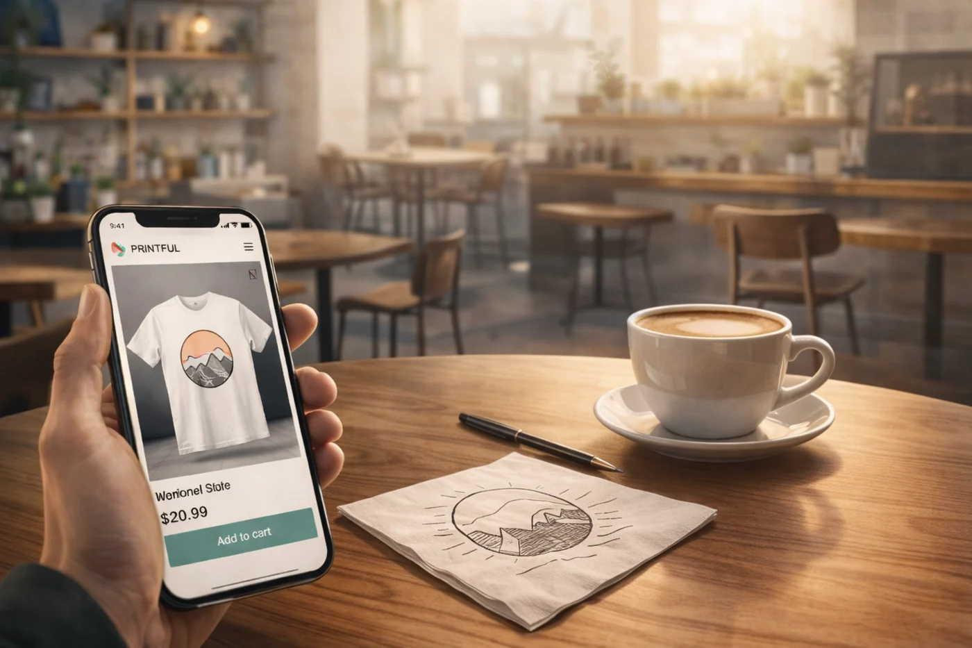 Launch Your Brand Over Coffee case study illustration for Printful